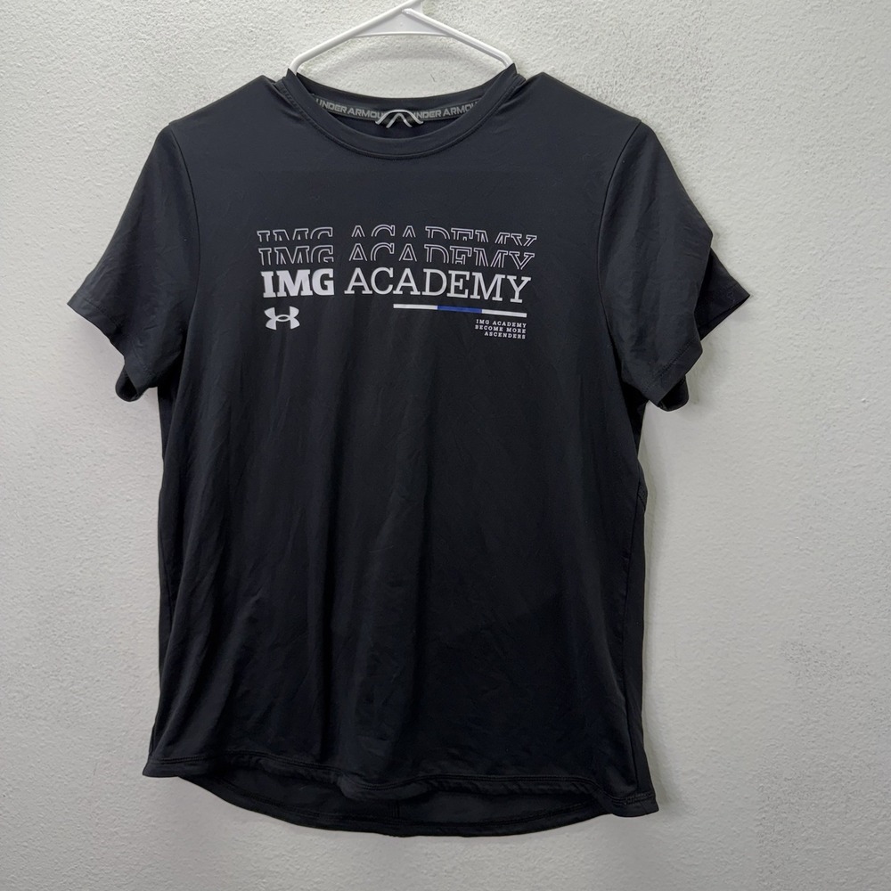 IMG Academy Women's Under Armour Athletic Gym Black Short Sleeve Top Crewneck